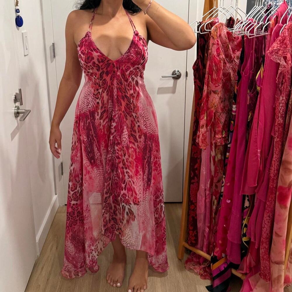 Vintage Jessica Taylor Y2k Pink Leopard Print Halter Dress